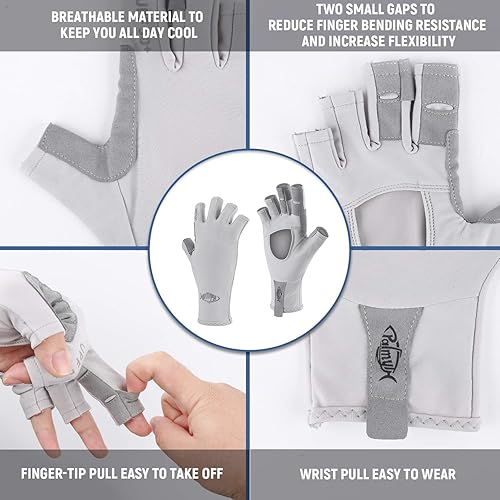 Miniatura 9 de Palmyth Guantes de pesca sin dedos con protección UV UPF50+ para hombres y mujeres, para kayak, senderismo, remo, conducción, canotaje, remo