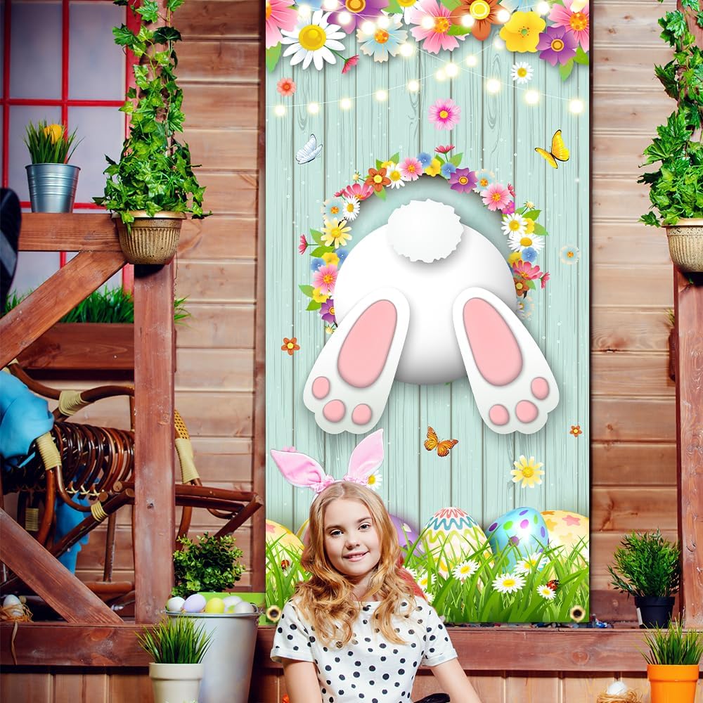 Happy Easter Door Cover Cute Bunny Door Cover Happy Easter Party Supplies Easter Welcome Door Porch Sign Banner for Spring Easter Holiday Party Decorations