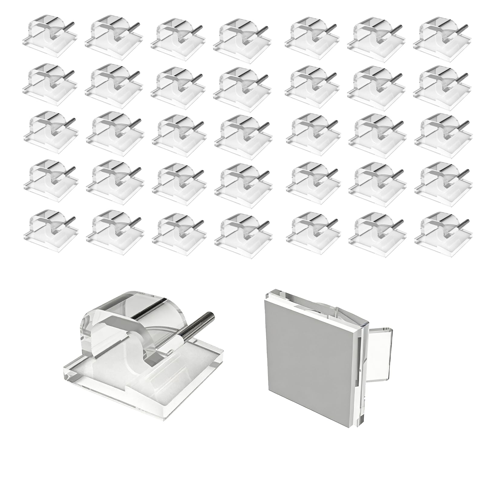 Erchuth Transparent 100Pcs Adhesive Cable Clips, Cable Clips Fairy Light Hooks,Sticky Cables Clip For Wall Desk Television Computer String Lights Heavy Duty Outdoor Wire Holder Christmas Easter Party Cord Hook