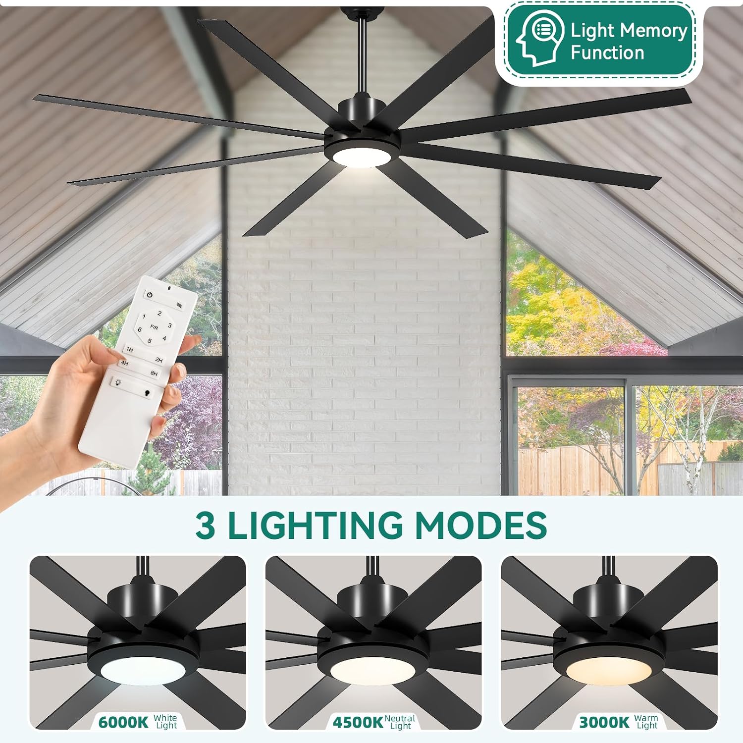 YITAHOME 84 Inch Ceiling Fans with Lights and Remote Control for Indoor, Reversible Quiet DC Motor, 8 Blades with 6 Speed, Large Ceiling Fans for Home Commercial, Black
