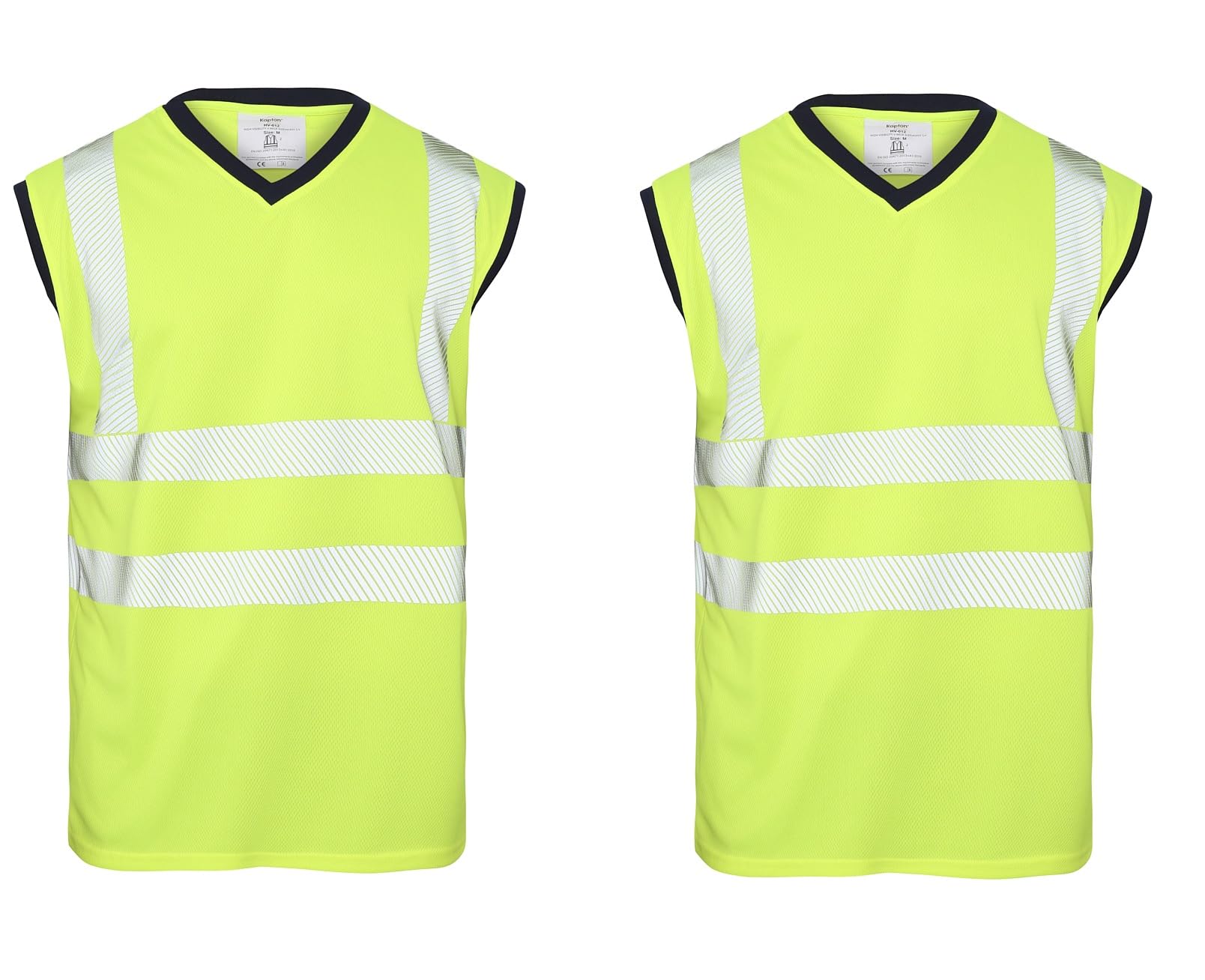 Romaans Pack of 2 Hi Vis Sleeveless V Neck T Shirt Safety Security High Visibility Breathable Vest Top Plus Size S-5XL (Yellow, XL)