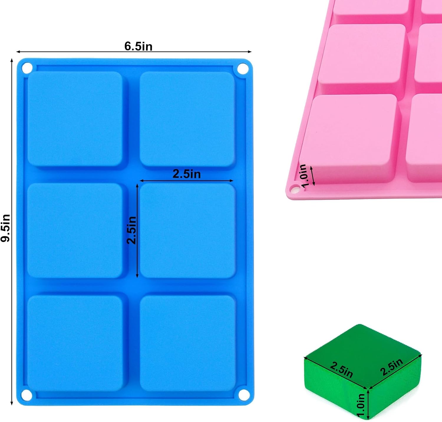 Bangp 4 Pack Square Soap Molds,6-Cavity Non-Stick Silicone Cake Molds,Square Ice Cube Trays,Square Silicone Molds for Chocolate,Cupcake, Cornbread, Muffin,Soap image 5