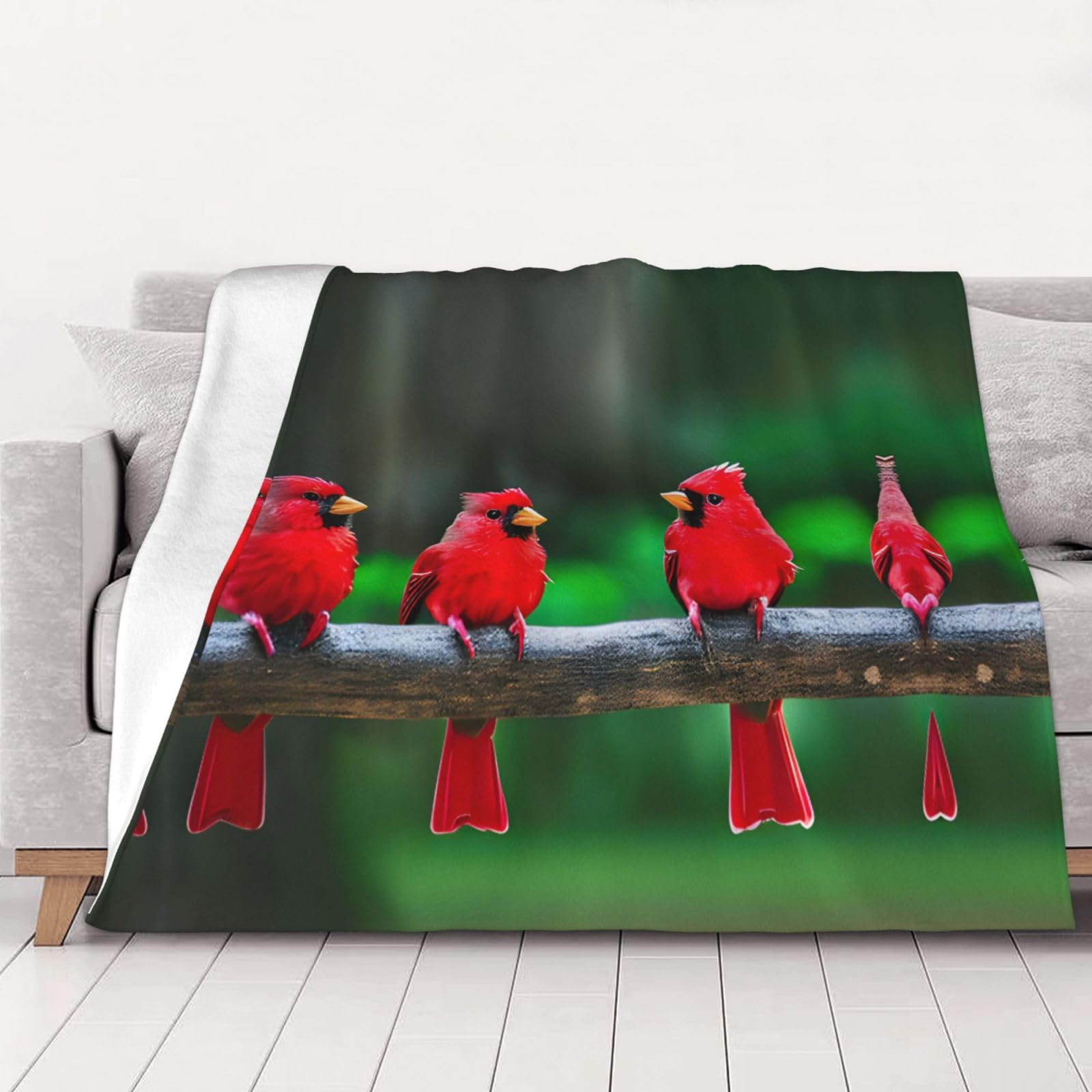 Couverture lit anti froid plaid polaire rouge oiseaux pour personnes frileuses