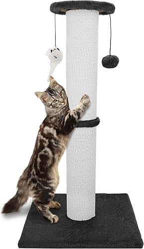 Ahomdoo Cat Scratching Post 34 Inches Heavy Duty and Thicker Cat Scratching Post Sisal Rope with Hanging Ball and Mice Scratching Post for Indoor Cats and Adult(Black)