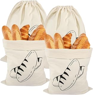 Brotbeutel Leinen, 4 Stück Wiederverwendbar Leinenbeutel mit Kordelzug | 40 x 30cm Ungebleicht Brotbeutel Aufbewahrung Frischhalten für Brot Obst und Gemüse