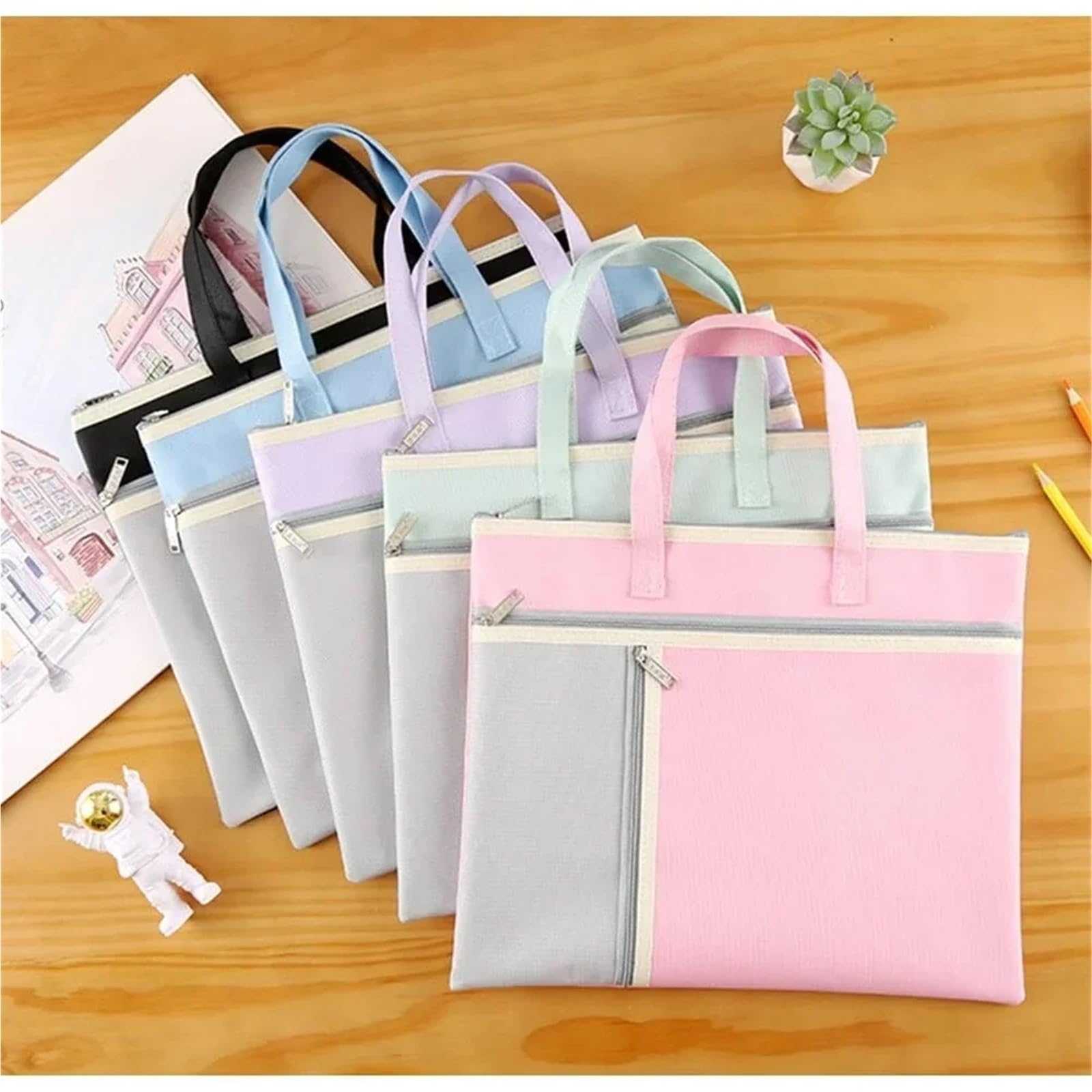Borsa portadocumenti artistica con cerniera e manico, grande capacità, borsa Oxford, contenitore for opere d'arte, formato A3 Per Opere D'arte, Tela, Fotografia(Blue)