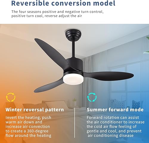 Miniatura 5 de Ventiladores de techo con luces, ventilador de techo negro de 42 pulgadas con luz y control remoto, 6 velocidades, reversible, silencioso,