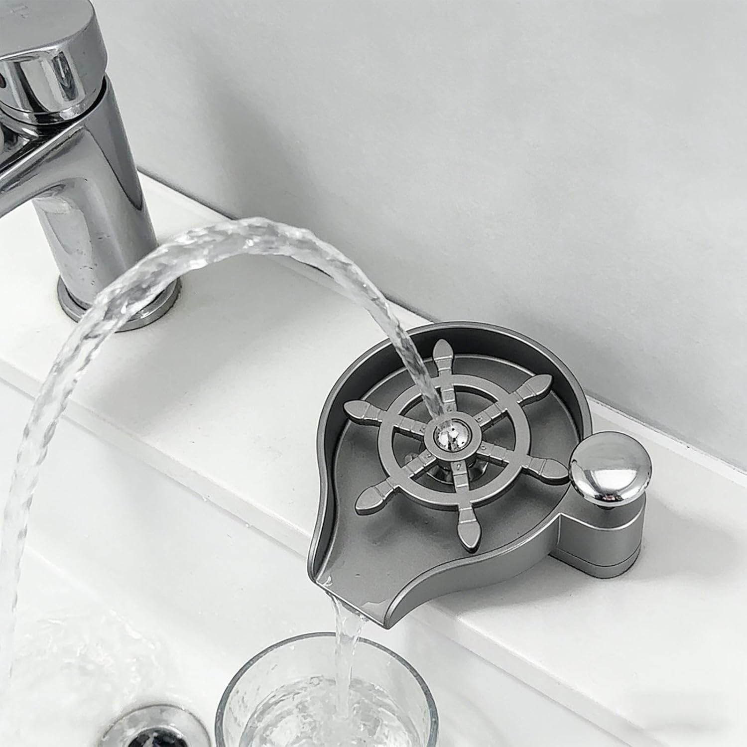 Glass Rinser for Kitchen Sink Stainless Steel – Automatic Cup Washer & Bottle Cleaning Tool | Metal Sink Attachment & Nozzle Spray/Professional Bar Pressure Washer for Bottles Mugs & Wine Glasses