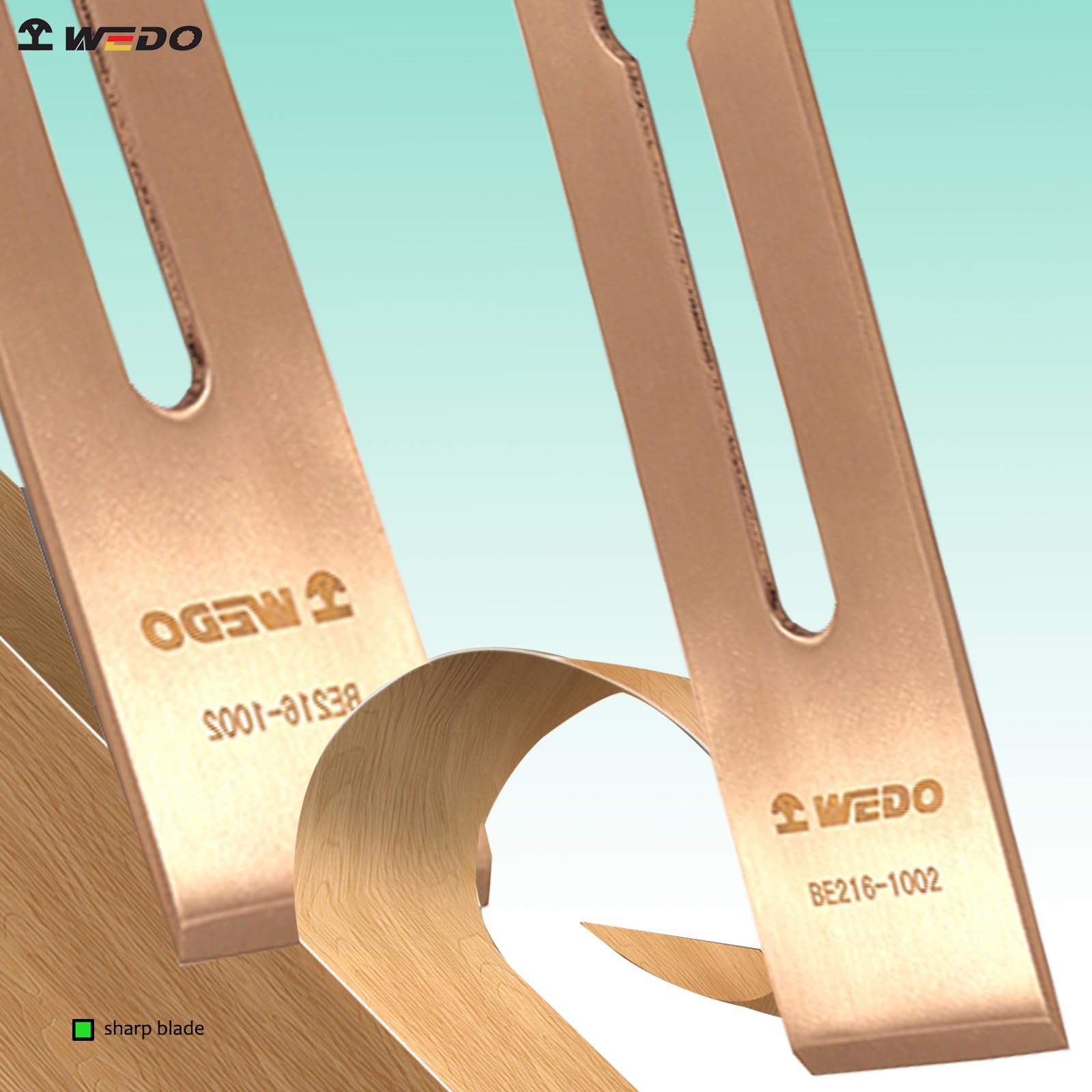 WEDO - Juego de 2 hojas de repuesto para banco, 175 x 43 mm, hoja de cepilladora de mano de madera sin chispa, cobre de berilio, no magnético, certificado BAM/FM, uso para petroquímica, producción de