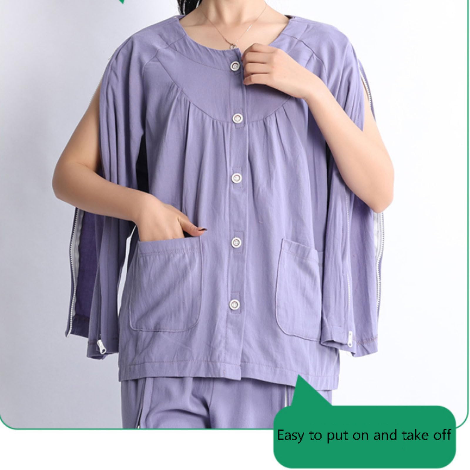 Tuta da infermiera 1 Set Abbigliamento Infermieristica da Donna Camice da Paziente in Puro Cotone Completamente Aperto Post Chirurgia Aiuto Infermieristico con Cerniere Adatto