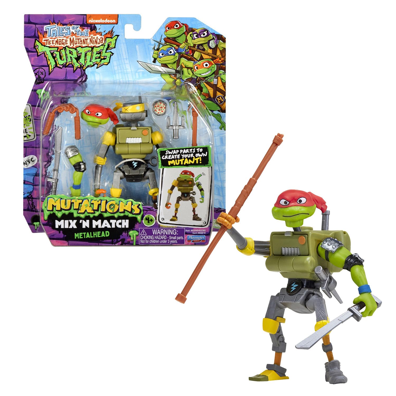 Tortugas Ninja, Figura articulada de 12 cm con Accesorios, Mix & Match, Metalhead, para niños a Partir de 4 años, T02014