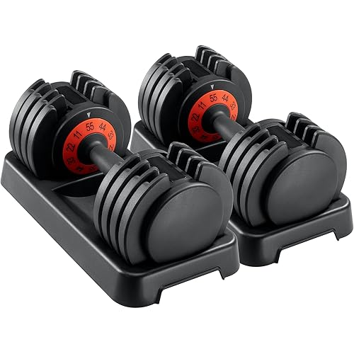 ACCPO Adjustable Dumbbells Set,55LB Dumbbell Pair,Fast Adjustment Weight Dumbbell by Turning Anti-slip Handle,Strength Training Dumbbell with Tray Suitable for Men Women Full Body Exercise