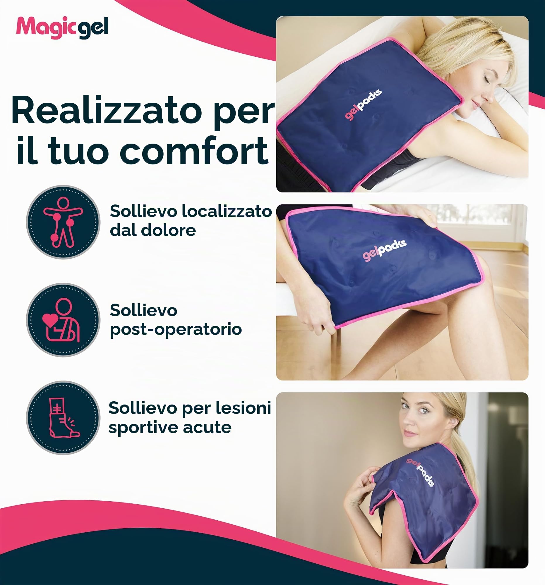 Magic Gel Borsa Ghiaccio Gel Grande per Infortuni - Sacca Ghiaccio per Schiena, Fianchi, Collo e Colonna Vertebrale. Ghiaccio Gel Riutilizzabile e Flessibile Utilizzabile