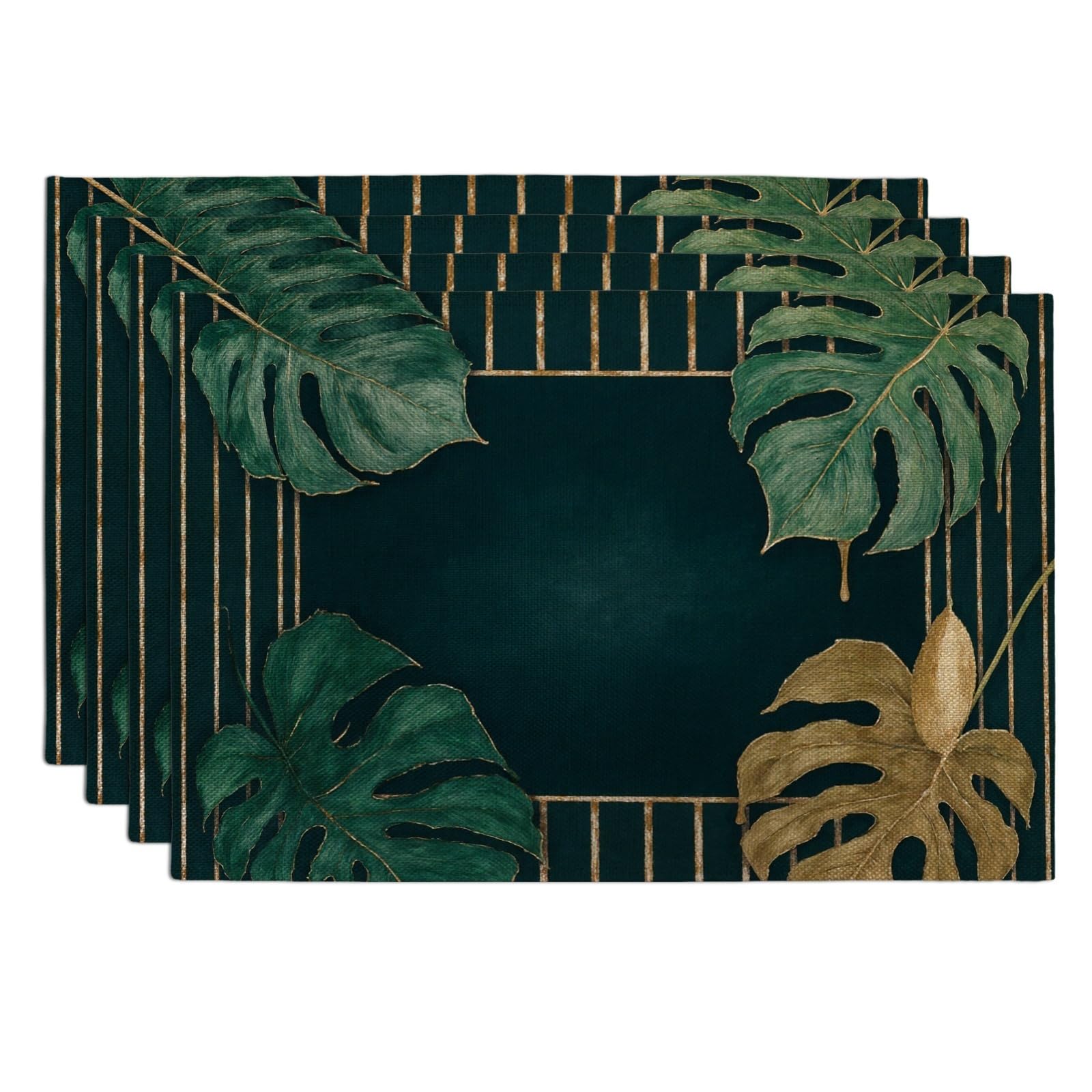Tropical Leaves Placemats, Modern Botanical Place Mats for Dining Table, Elegant Indoor Outdoor Kitchen Party Decorative Non-Slip Washable Placemats Set of 4