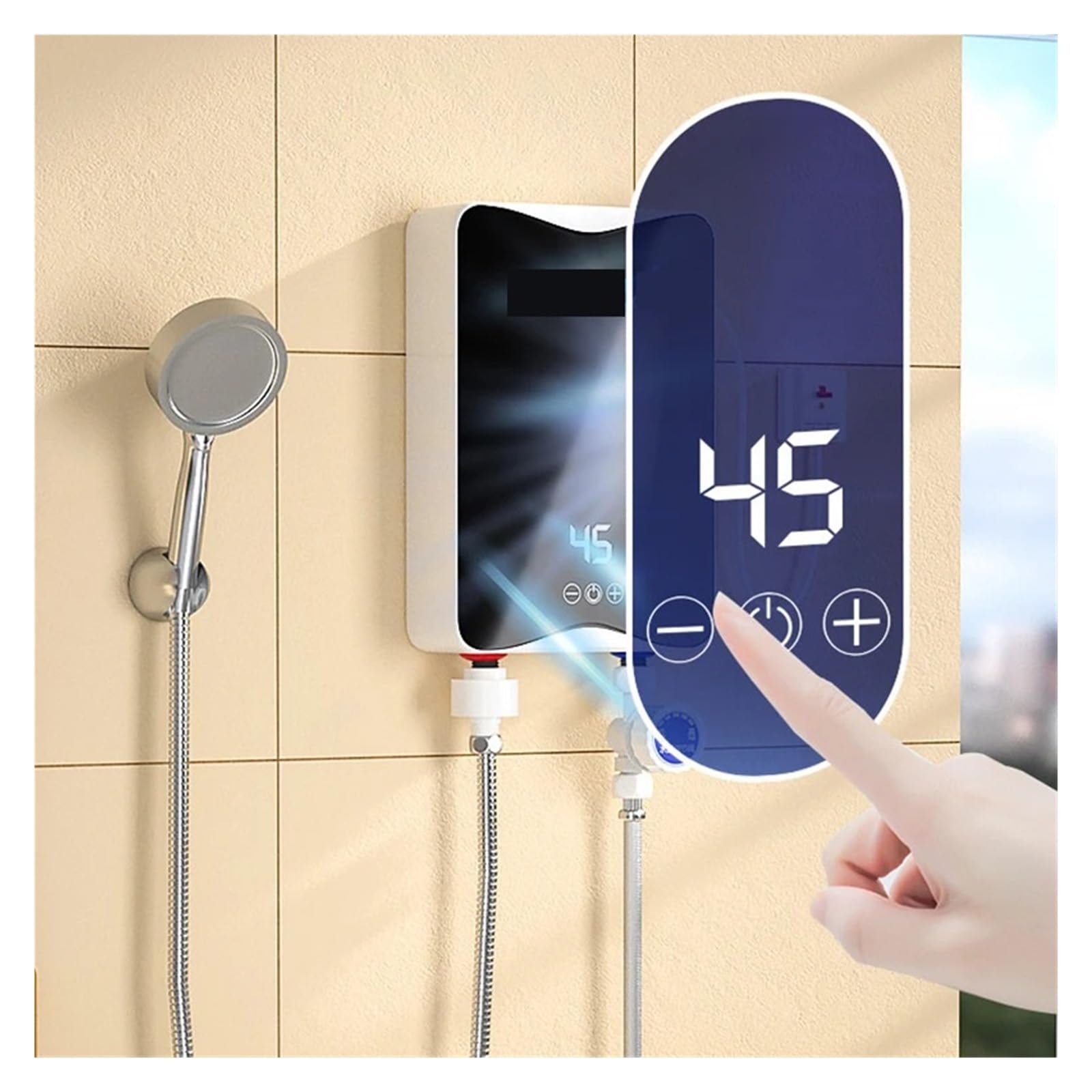 Scaldabagno Istantaneo Cucina Bagno Mini Elettrico Montato A Parete Display LCD Della Temperatura Con Set Doccia Veloce E Comodo