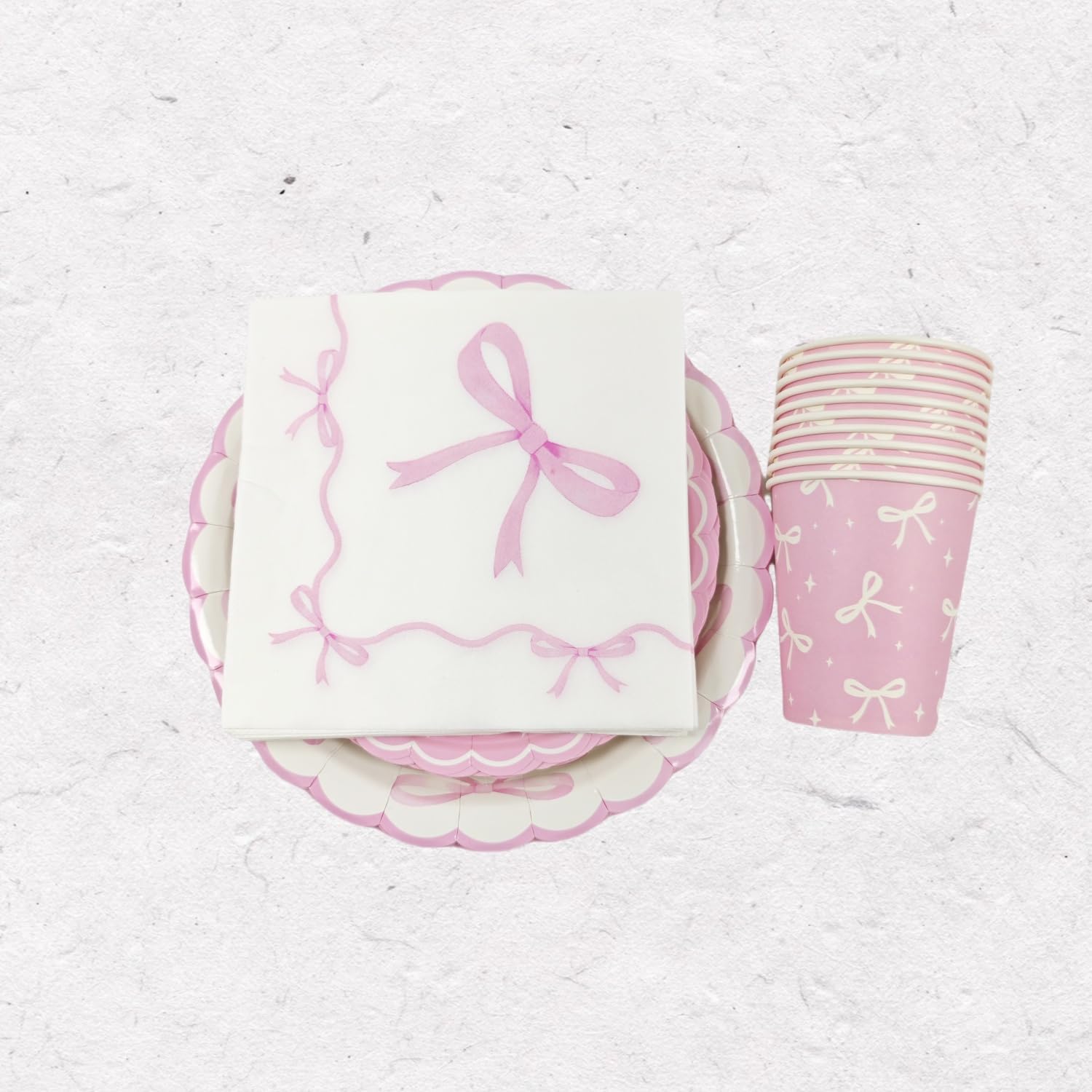 Pink Bow Themed Party Supplies, 50pcs Pink Bowtie Plates, Cups, Disposable Napkins, Coquette Girl Bow Knot Tableware Set for Birthday, Wedding, Bridal Shower, Engagement Decorations - Image 7