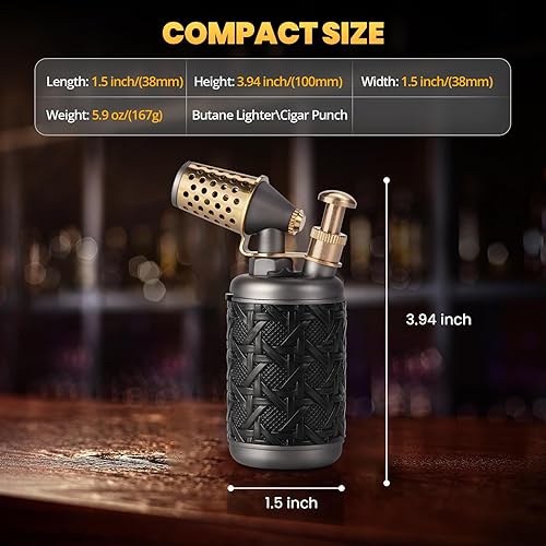 Miniatura 5 de Encendedor de butano, encendedor de antorcha recargable ajustable con bloqueo de seguridad, antorcha de butano resistente al viento, encendedores