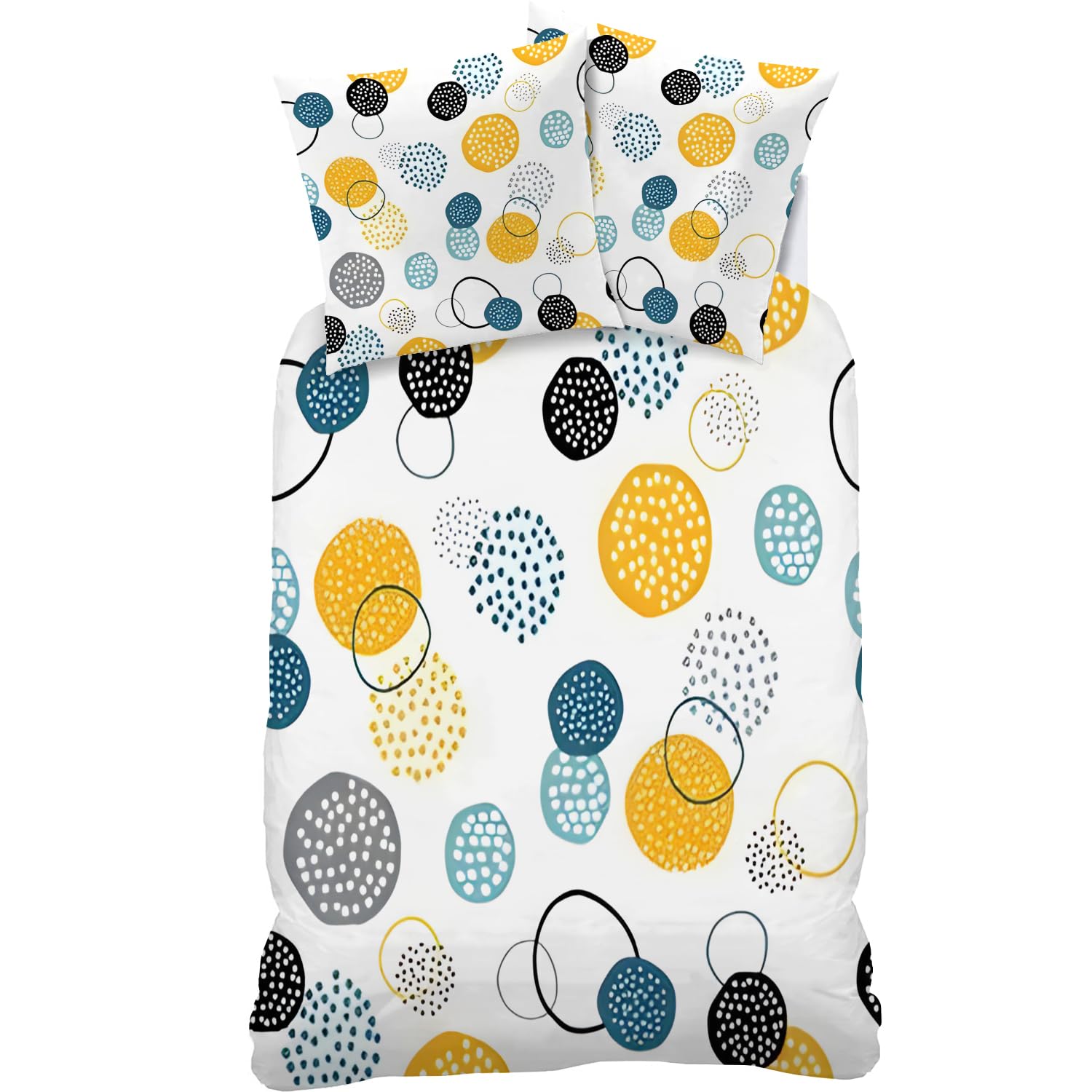 Parure de Lit pour Bébé Points Bleus - Imprimée Abstrait Moderne - Housse de Couette Enfant 100x135 cm en Microfiber + 2 Taie d'oreiller 40x60 cm pour Lit 60x120 ou 70x140 cm - Blanc Orange
