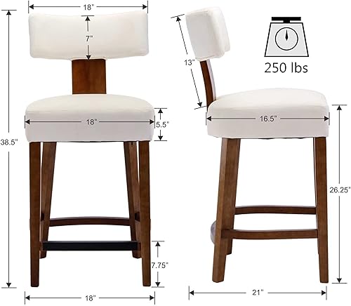 Miniatura 2 de VESCASA Taburetes de bar de altura de mostrador con patas de madera natural, sillas tapizadas modernas de lino de 27 pulgadas de alto con reposapiés