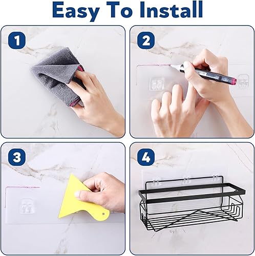 Miniatura 6 de Organizador de estante adhesivo de acero inoxidable para ducha, almacenamiento de baño apto para inquilinos (negro mate, 2 piezas)