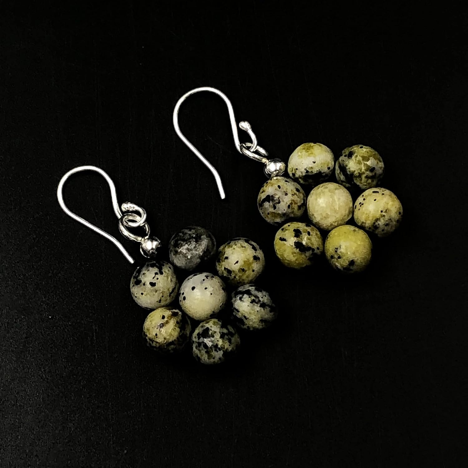 Serpentine N Gemstone 8mm Round Beaded 925 Sterling Silver Jewelry Earring, Stylish Earring For Her, Fine Jewelry, Drop & Dangle Earring, Sterling Silver, serpentine n