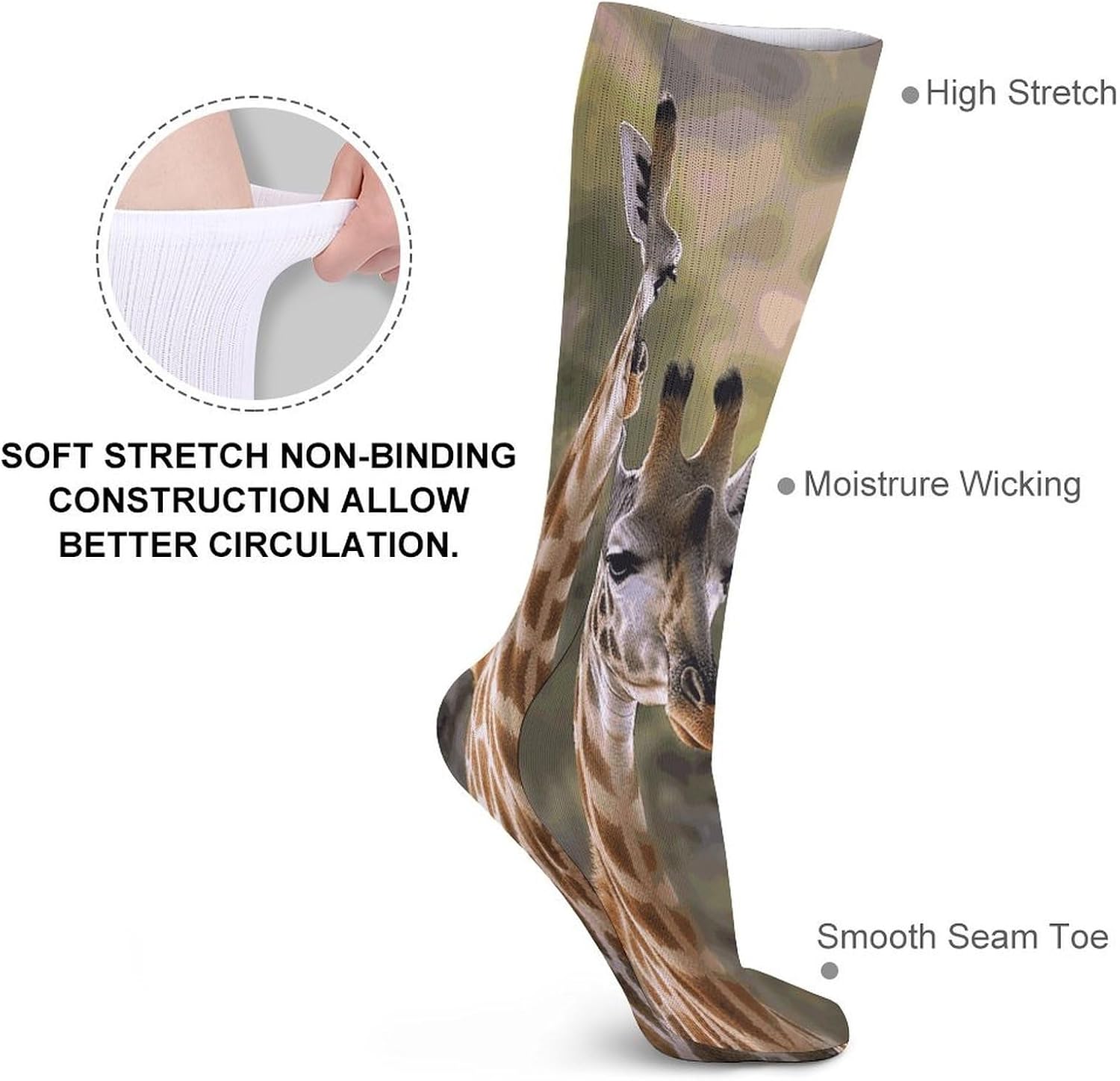 Two Giraffes Knee High Socks Cozy Knee High Socks Soft Mid-Length Sock for All Seasons Daily Wear Adult