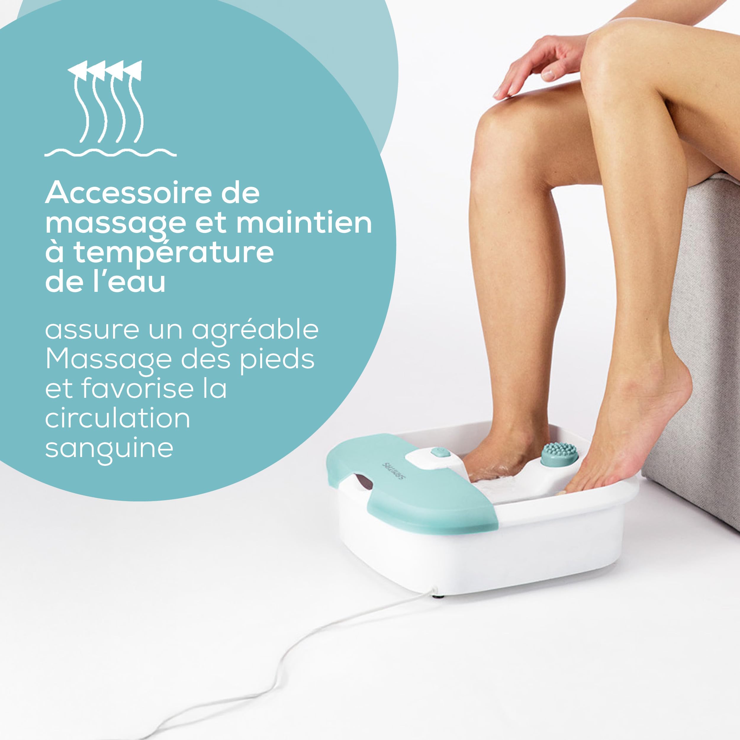 Sanitas SFB 07 Bain de pieds avec massage par vibrations et bulles, réflexologie plantaire, régulation de la température de l'eau, pour détendre les pieds fatigués, jusqu'à la pointure 50
