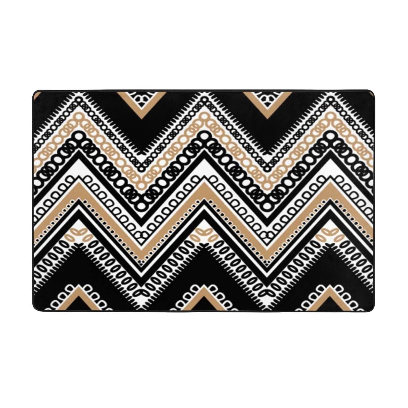 Tapis antidérapant lavable zigzag noir/blanc 150x100 cm : la solution peluche douce pour vos sols