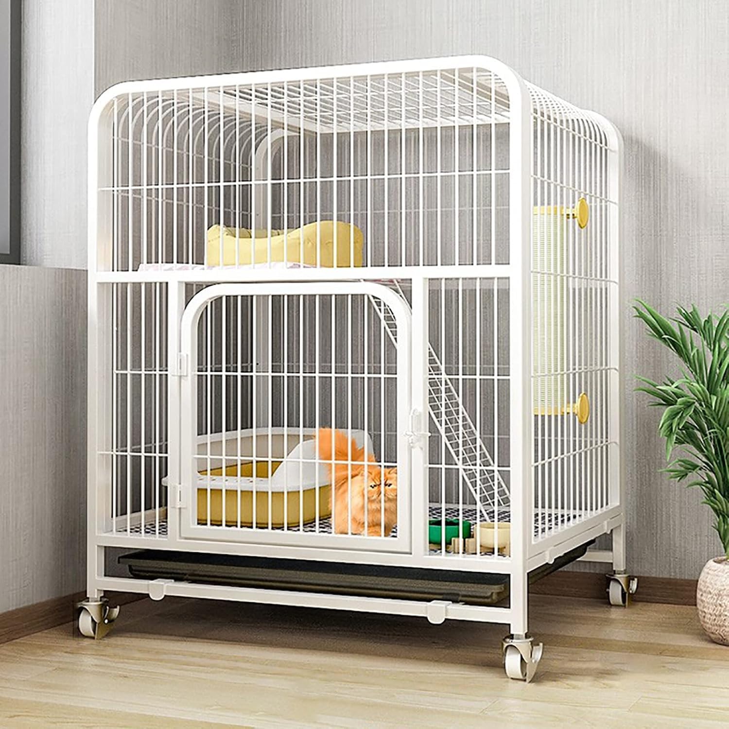 Haustierkäfig for drinnen und draußen – mit Bett und Rampe(78x55x100CM)