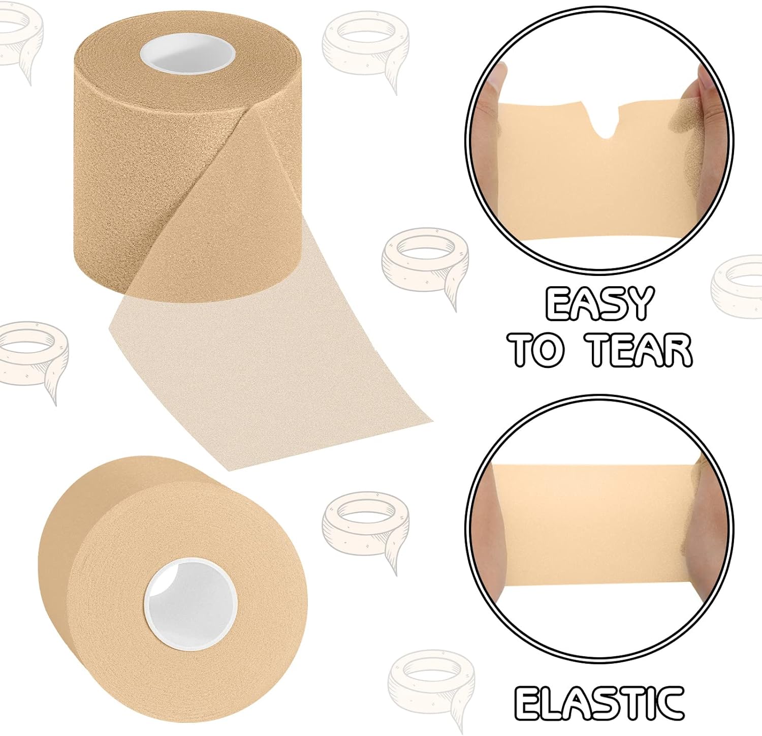 24 Pieces Foam Underwrap Tape Sports Prewrap Athletic Tape Foam Pre Wrap for Ankles Wrists Hands and Knees(Beige)