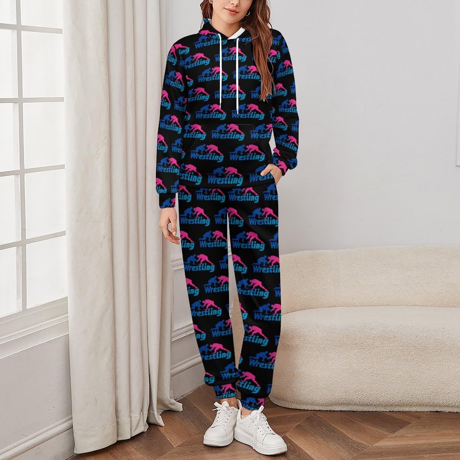 Tute da wrestling per gli uomini a maniche lunghe felpa con cappuccio e pantaloni della tuta tuta Set di tute alla moda