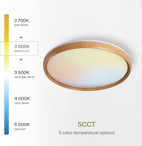 Miniatura 6 de ASD Lámpara de techo LED de 20 pulgadas de montaje empotrado - Modernas lámparas de techo de 42 W 2098 LM, 2700-5000 K regulables de madera