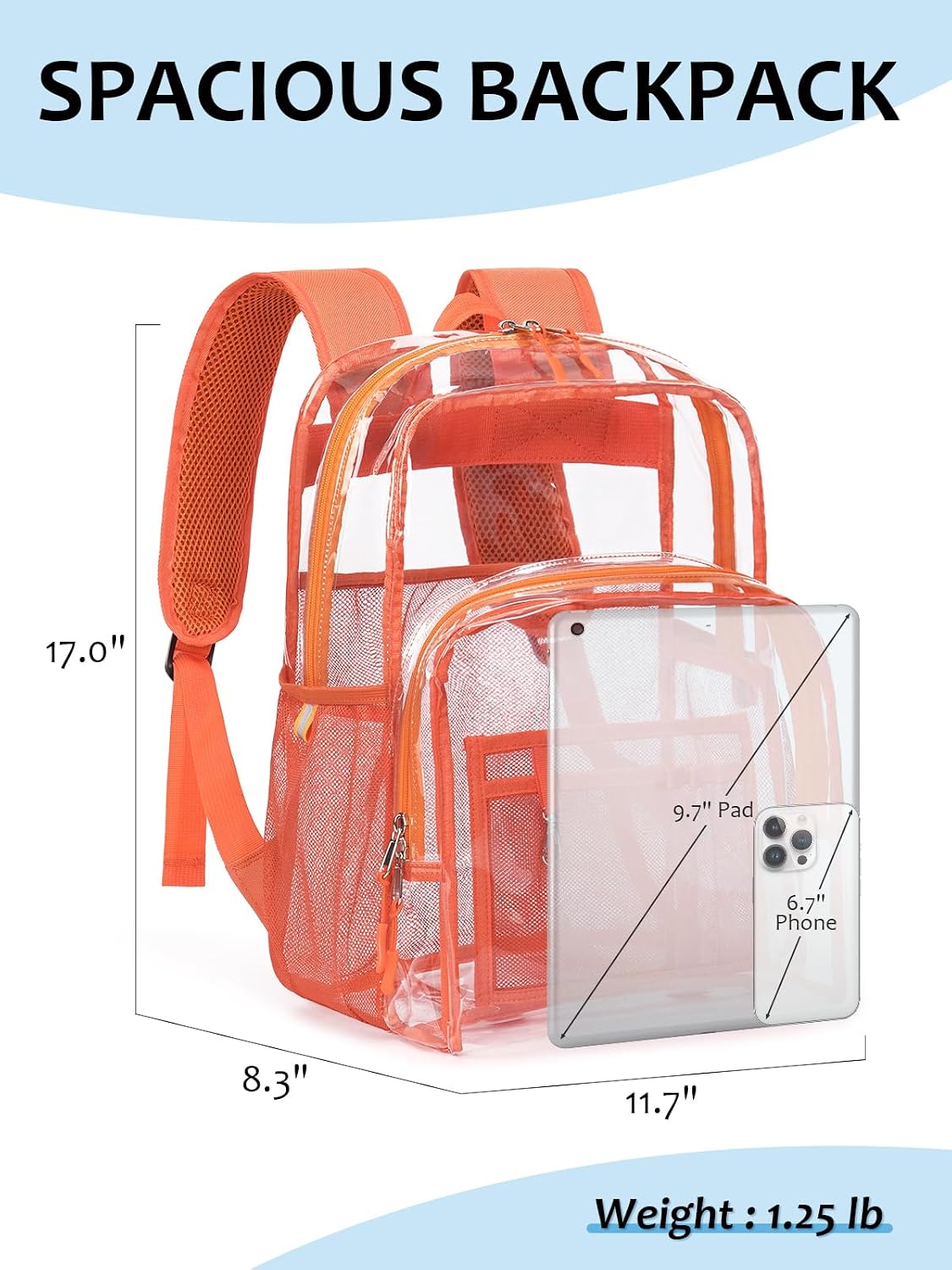 Clear Backpack for School, Heavy Duty Transparent Bookbag | Reinforced Biuld, 0.5mm Thick PVC, Padded Straps, 6 Pockets, Fits Boys/Girls/Adults, for College Work Travel thumbnail