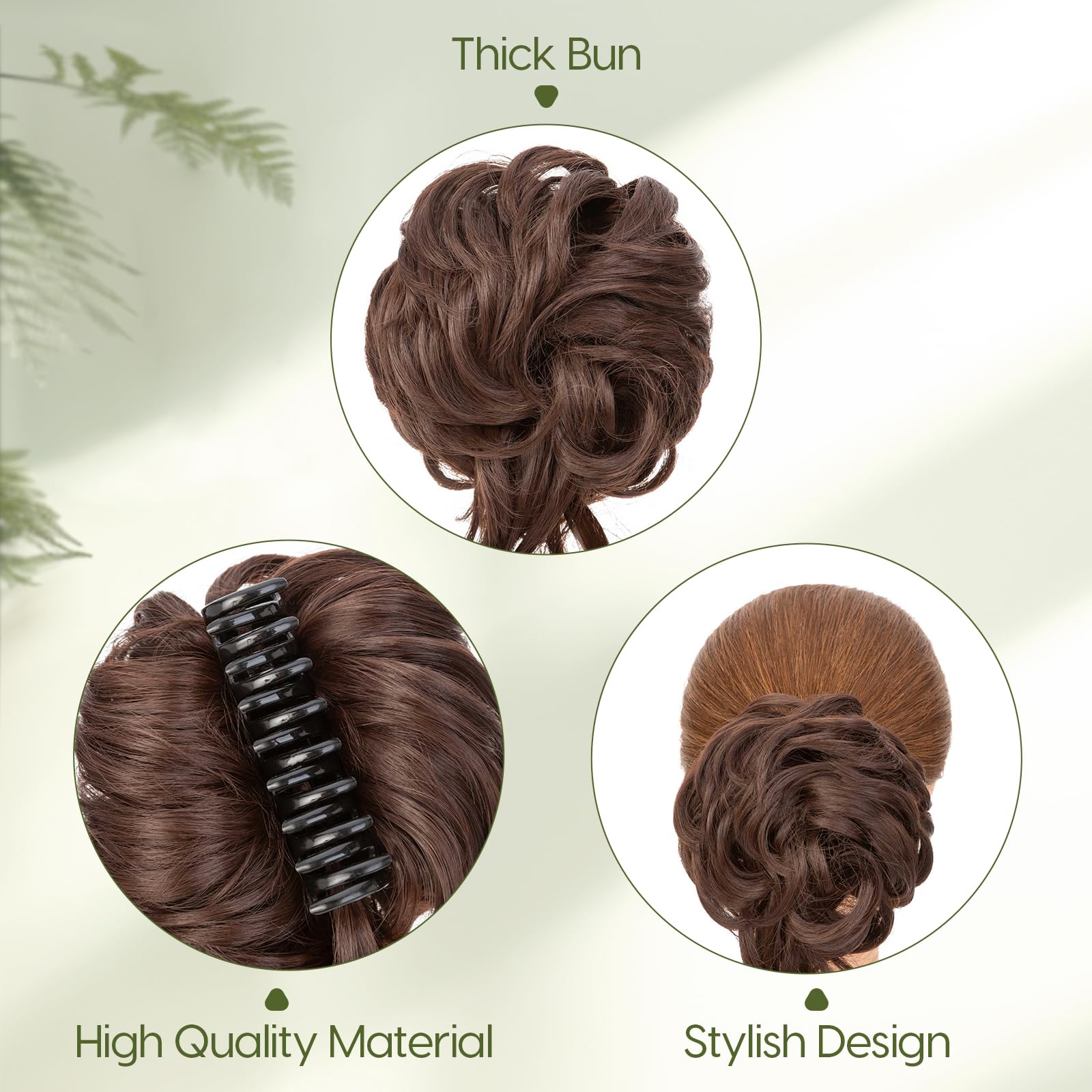 Benehair Messy Bun Hair Piece Wavy Curly Claw Clip Hair Bun Extensions Synthetic Hair Bun Donut Accessories Scrunchies Brown Hair Pieces for Women(Brown - Image 4