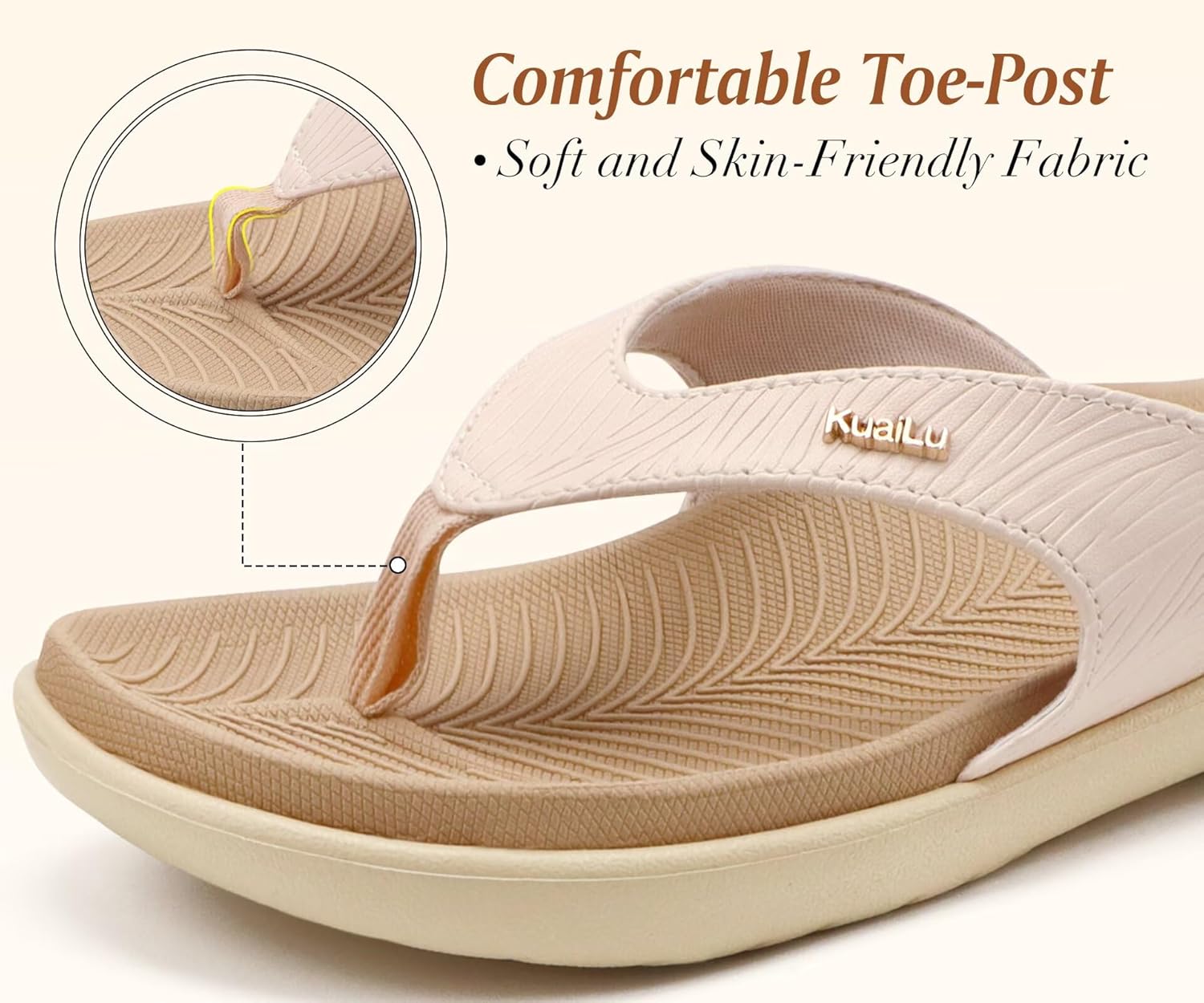 KuaiLu Womens Flip Flops 2025 Ladies Orthotic Yoga Mat Cushion Sandals Dressy Womans Lightweight Summer Slip On Beach Thong Sandles with Comfortable Plantar Fasciitis Arch Support, Beige White US7 - Image 4