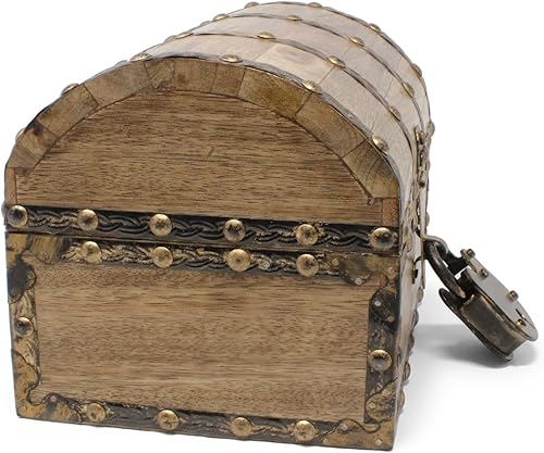 Miniatura 2 de Nautical Cove Cofre del tesoro de madera con acabado envejecido con remaches decorativos y tiras de hierro de refuerzo con cerradura y llaves de