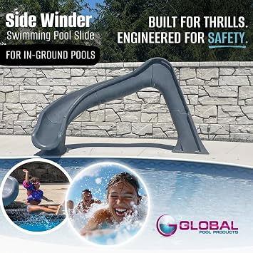 Global Pool Products Side Winder Inground Swimming Pool Water Slide Deck Mounted Left Curve Turn Grey GPPSSW-Grey-L