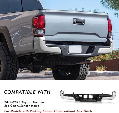 Vista 62 de Reemplazo del conjunto de parachoques trasero para Toyota Tacoma 1995 1996 1997 1998 1999 2000 2001 2002 2003 2004, parachoques de acero cromado