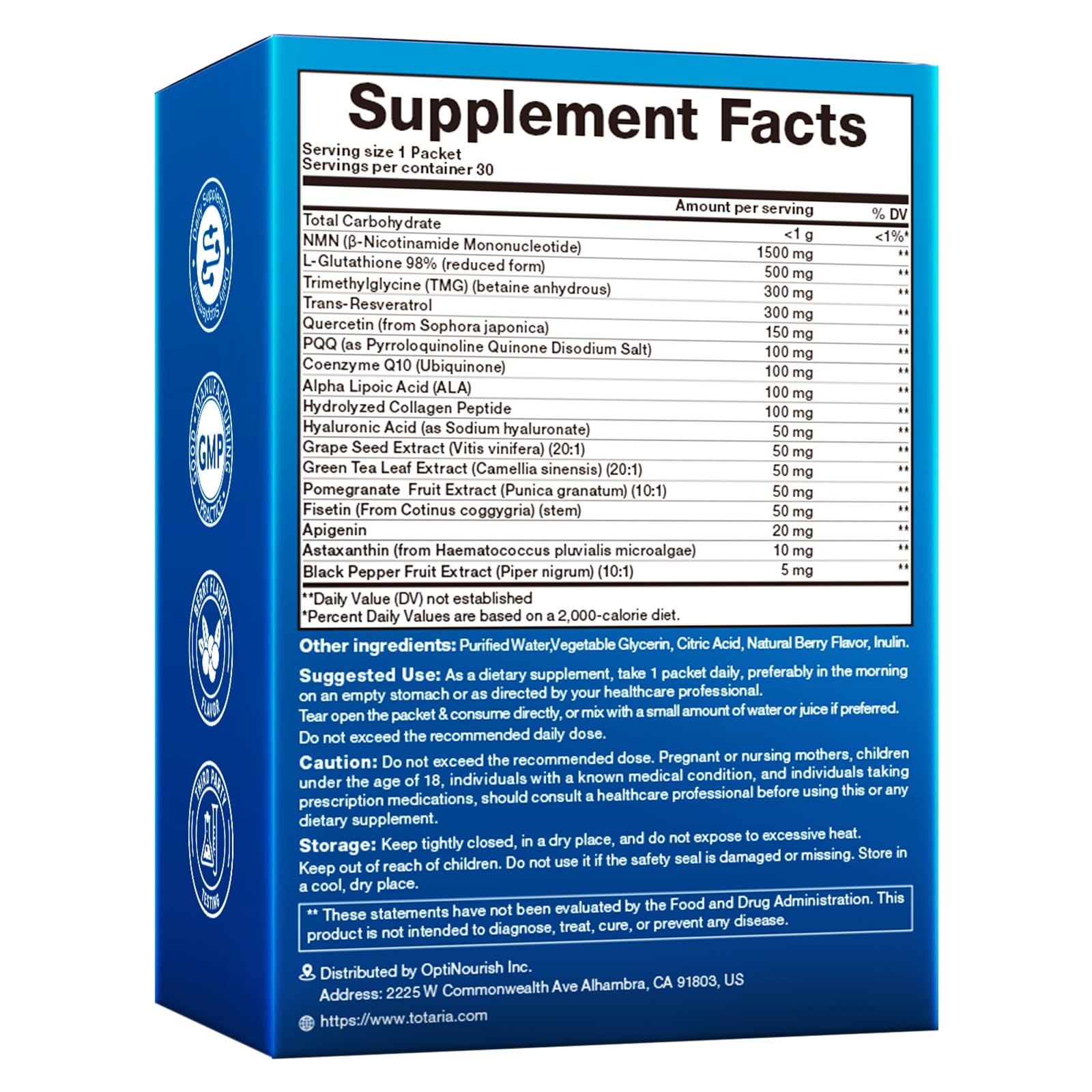 Totaria 17-in-1 NMN Liquid Supplement, NAD Supplement with CoQ10, Resveratrol, TMG, Glutathione - Supports Cellular Energy, Anti Aging, Antioxidant & NAD+ Level - (30 Packets) 1 Months Supply — Amazon image 9