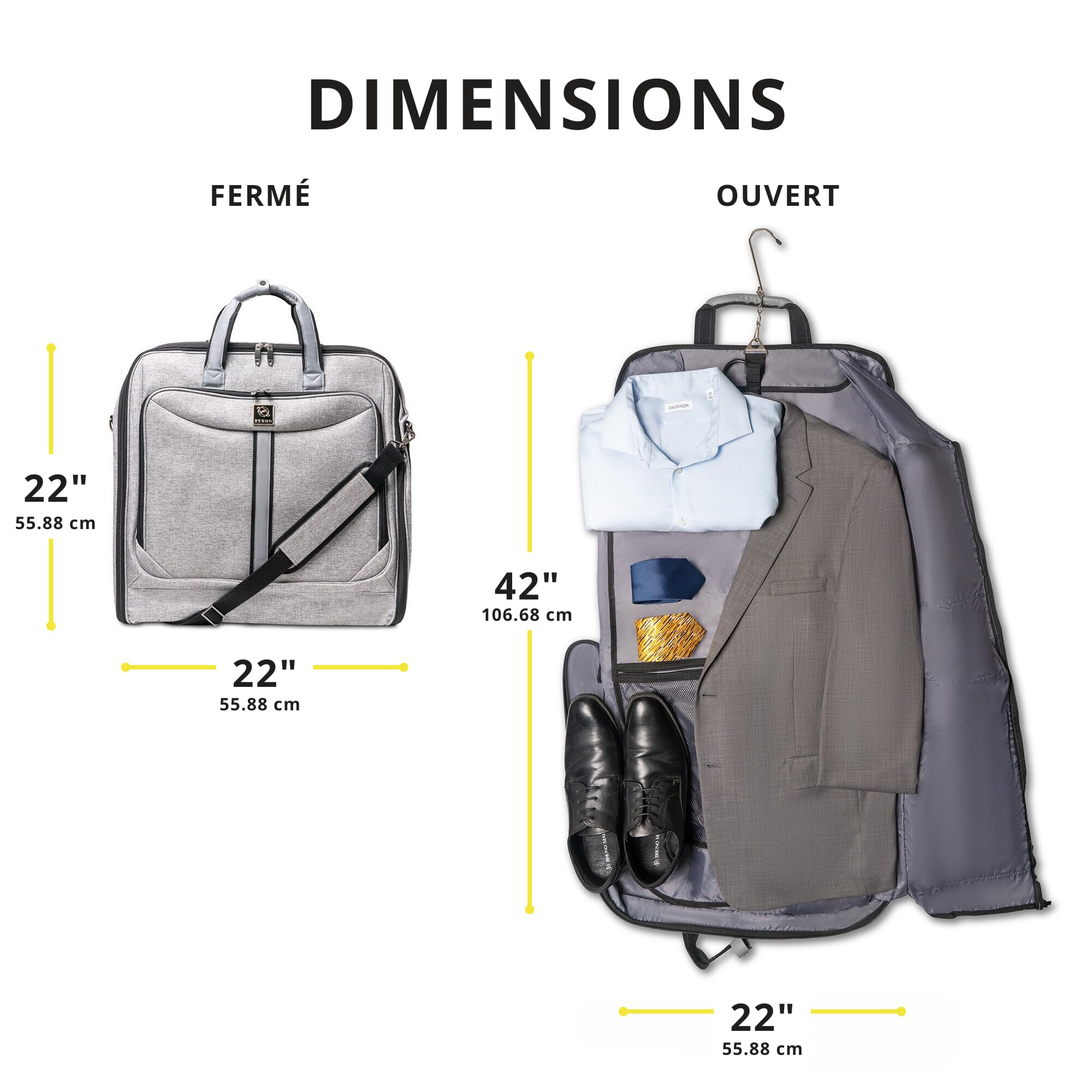 Housse à vêtements 3 Costumes Zegur de 1 mètre pour Voyage d’Affaires ou d’agrément - Possède Une bandoulière réglable et de Nombreuses Poches de Rangement
