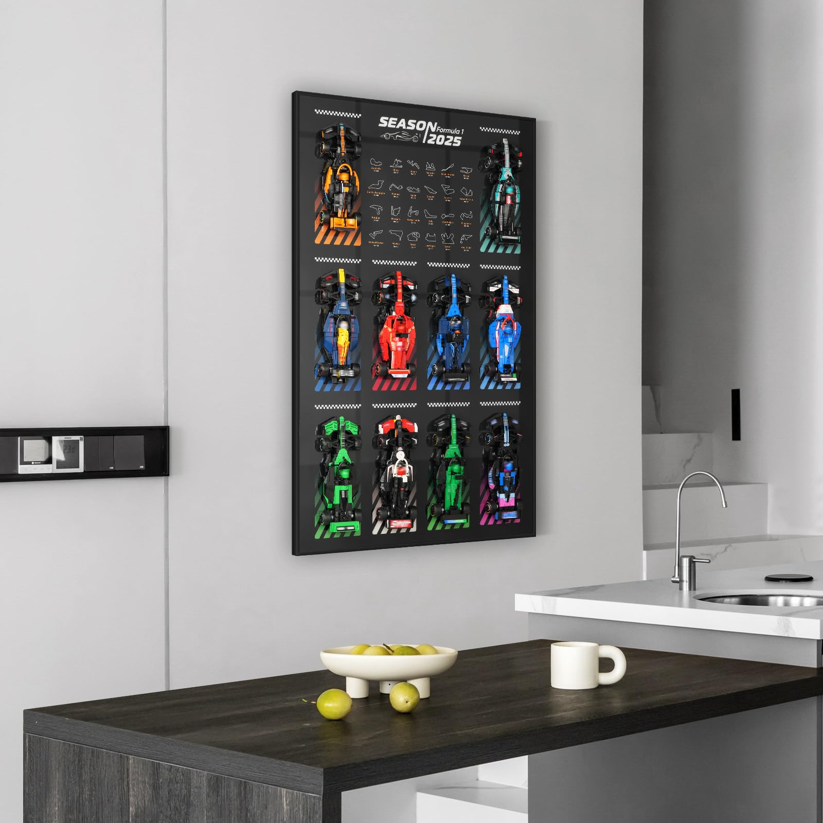 Display Wallboard für lego Speed Champions Ultimate Formula 1 Collector's Pack(Autos Nicht enthalten) Wandhalterung für lego 66802 Collectible F1 Model Car Kit, platzsparende, kreative Heimdekoration