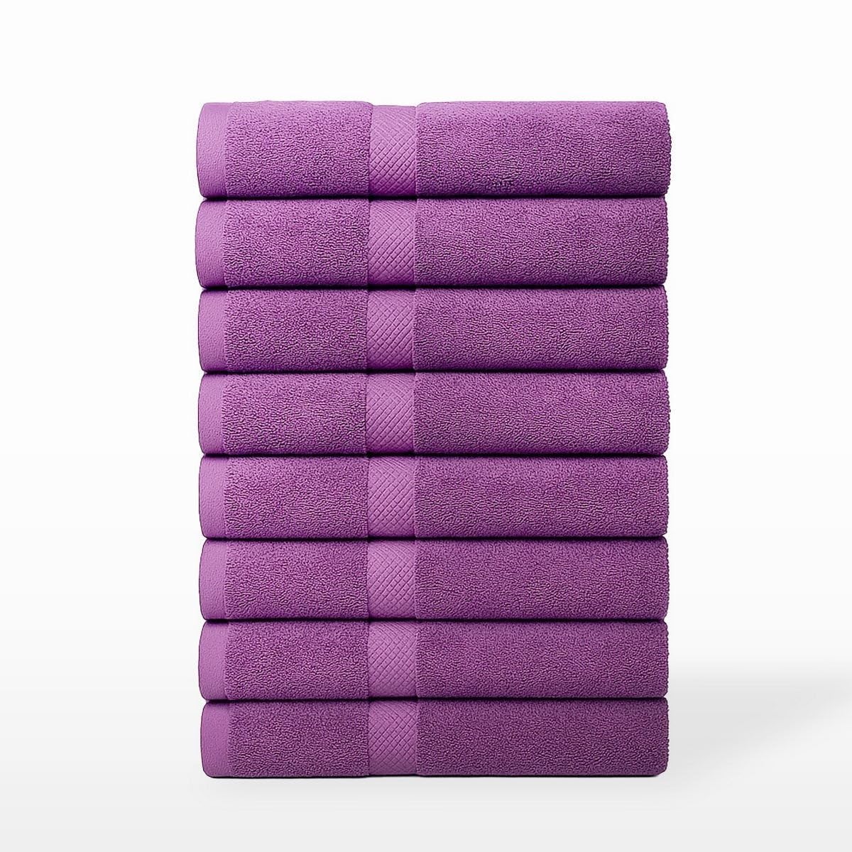 Juego de 8 Toallas de Ducha Color Violeta 100% algodón Rizo 140x70 cm | Tejido suave de gran gramaje con alta absorción. Aptas para lavadora, de uso diario.