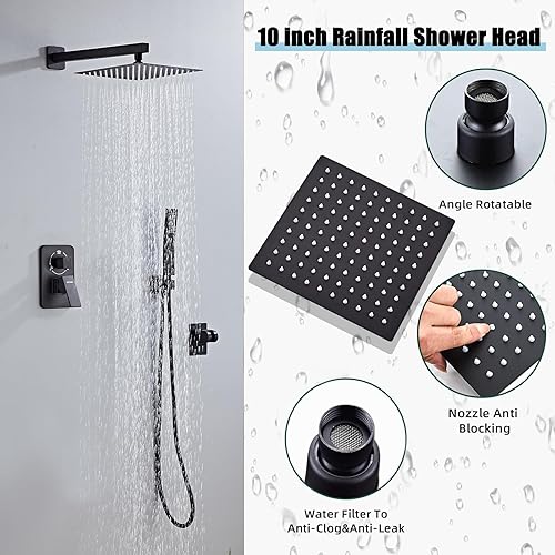 Miniatura 2 de Juego de grifo de ducha, 10 pulgadas de alta presión y cabezal de ducha de mano con kit de ajuste de válvula, moderno sistema de ducha de baño,