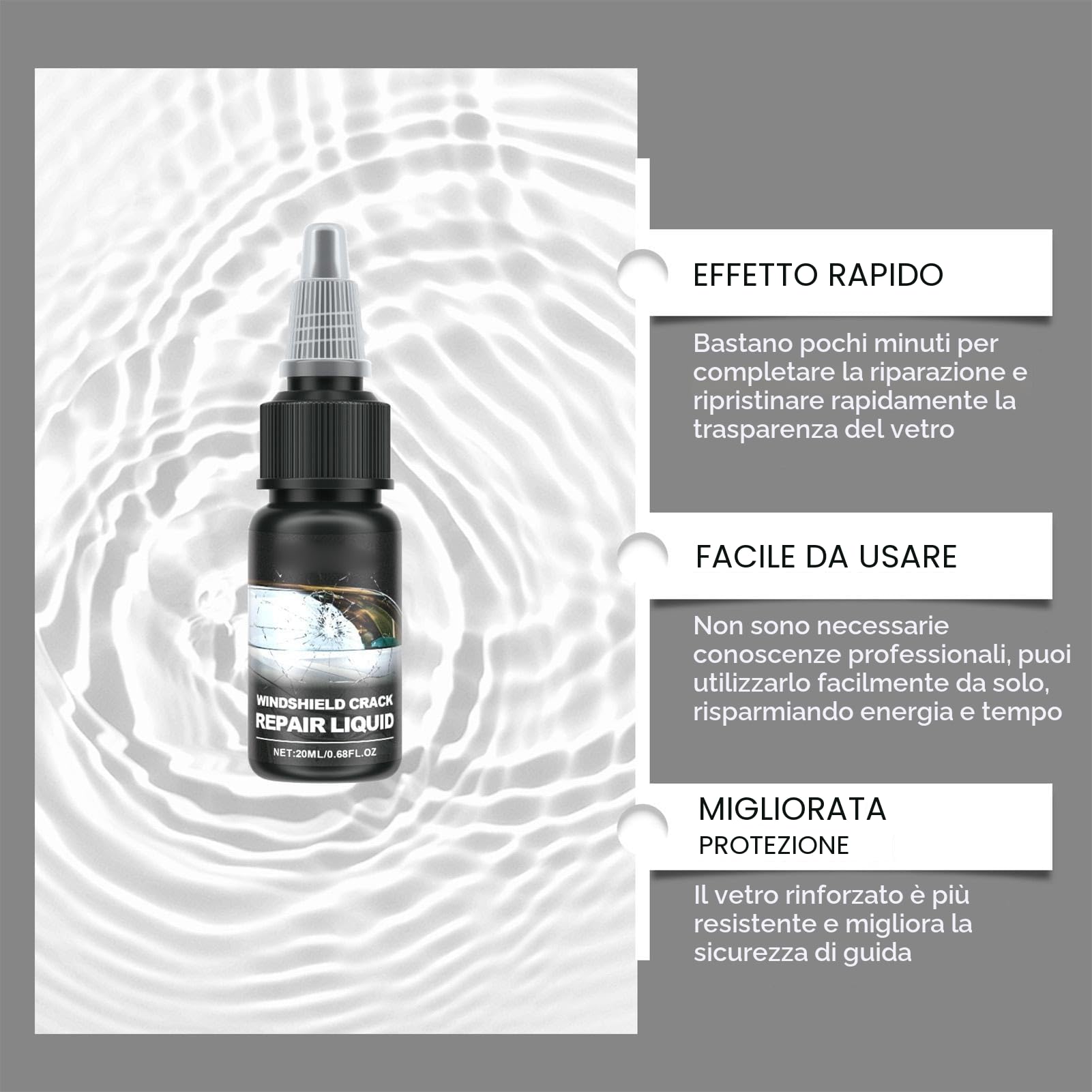 Liquido riparatore di crepe per parabrezza, liquido riparatore di vetri per crepe - Liquido rapido di riparazione dei nanocristalli Liquido riparatore di cristalli screpolati - Colla per