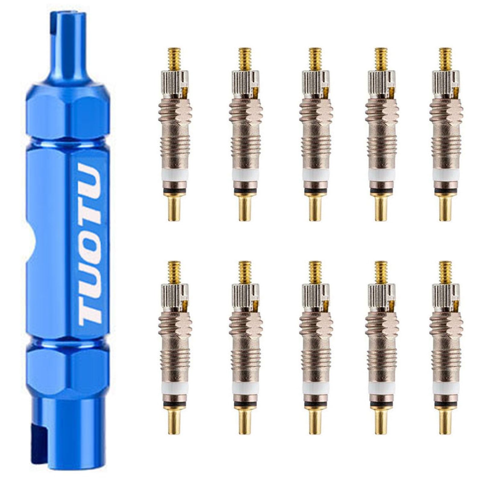 TuoTu Valve Core Remover Tool Kit Bike with Brass Replacement Presta Valve Core