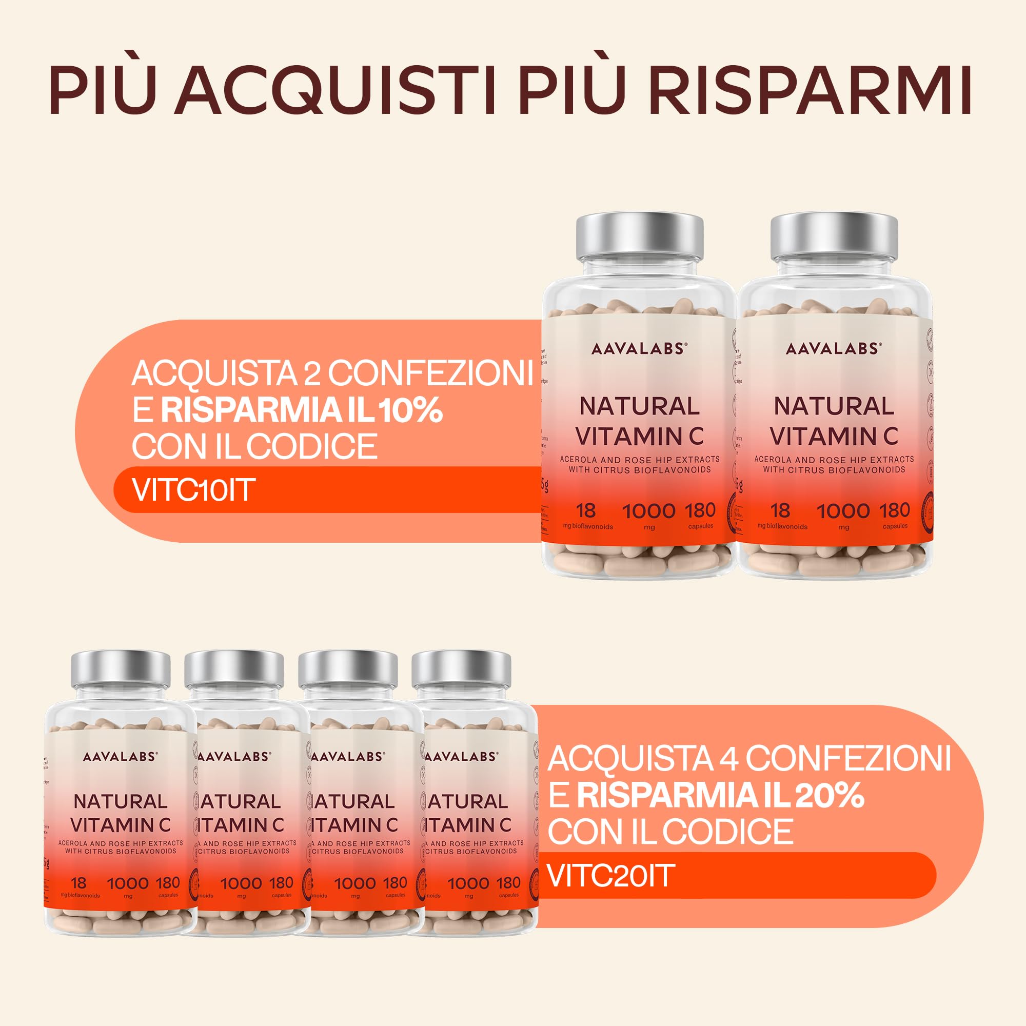 Vitamina C 1000mg Vegan - Integratore Vitamina C Naturale Alto Assorbimento con Bioflavonoidi, Rosa Canina, Acerola - 1000 Vitamina C Pura per dose - Vitamin C Difese Immunitarie 180 Capsule