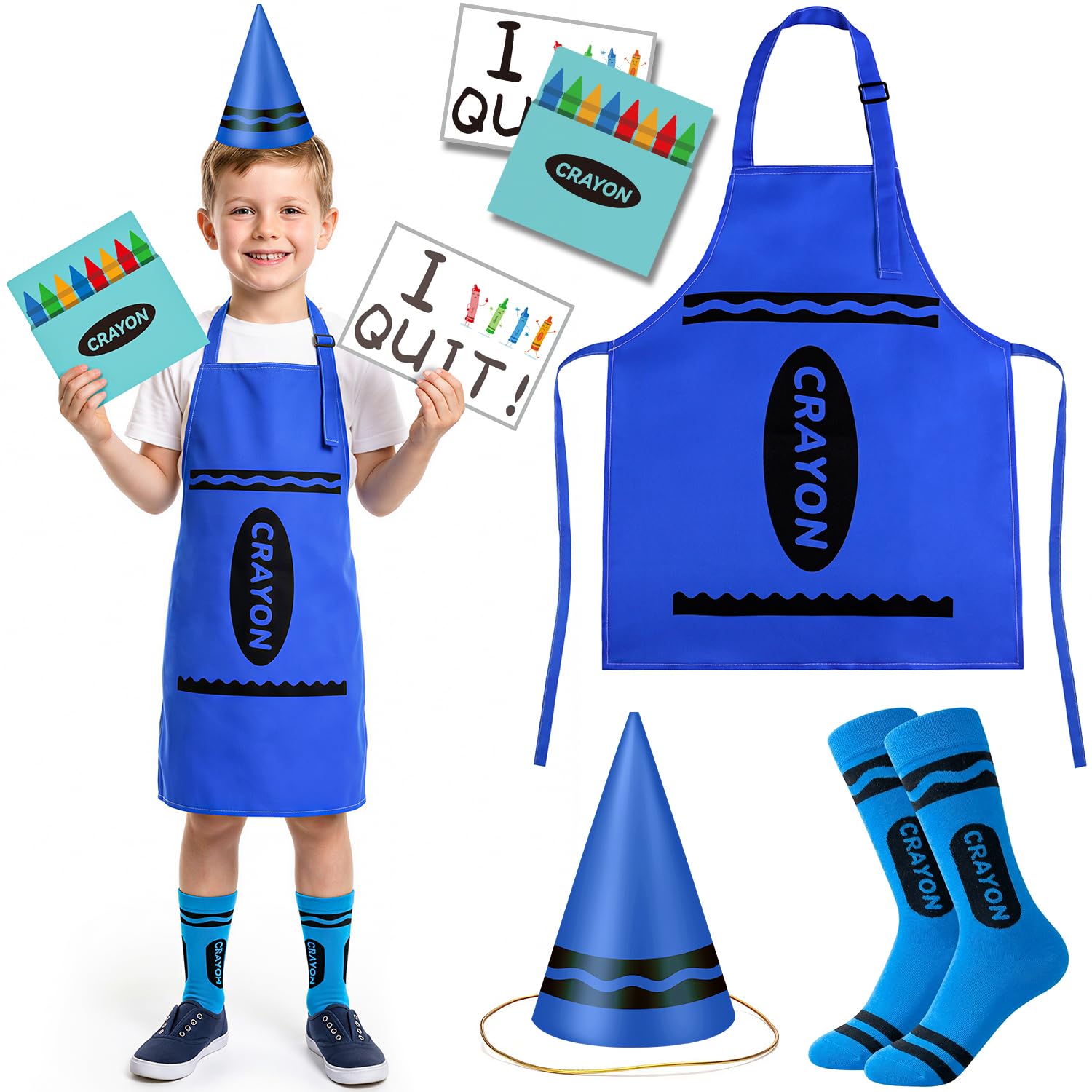 iZoeL Blue Crayon Costume Set Boys Girls World Book Day Costumes Kids 2026, Apron, Hat