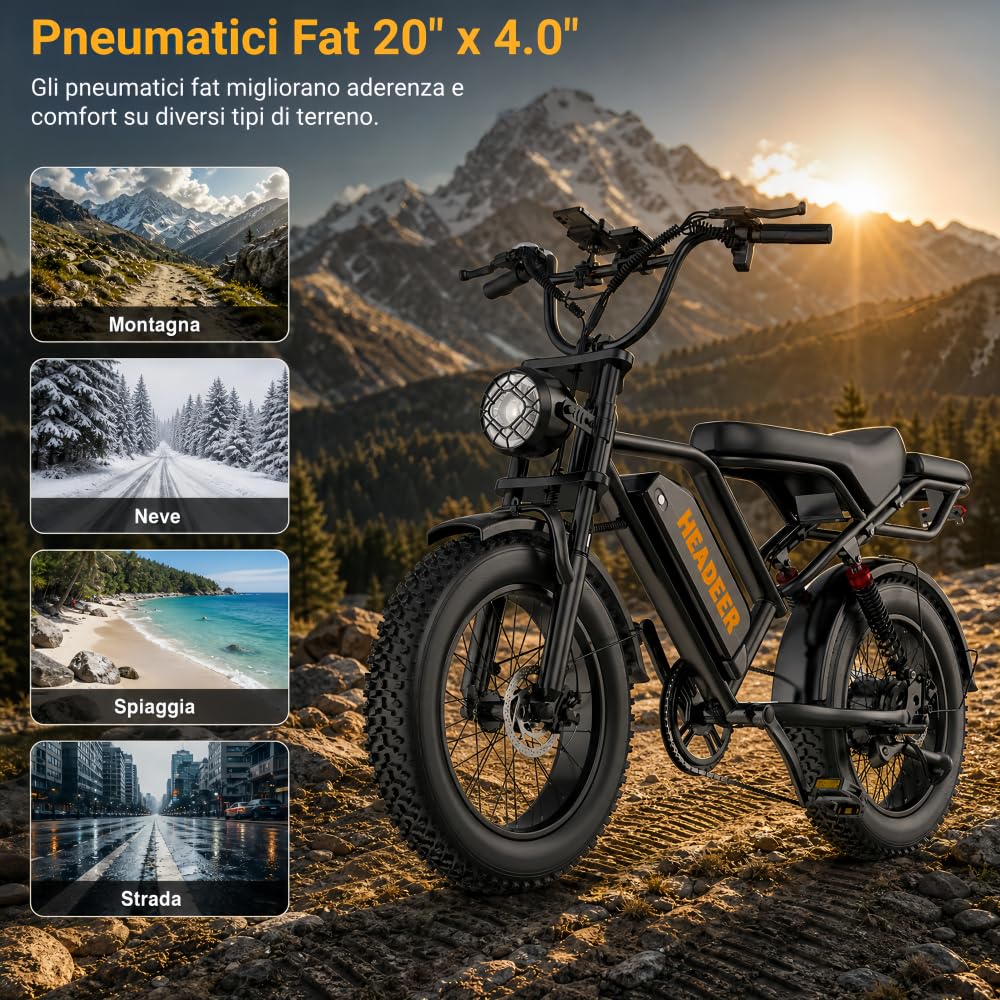 BK20 Bici Elettrica Adulti 20"x4.0" Fat Tire, Città e Fuoristrada, CE EN15194, Batteria 48V 20Ah, 5 Livelli Assistenza, Autonomia 80-100km, Sospensione e Freni a Disco