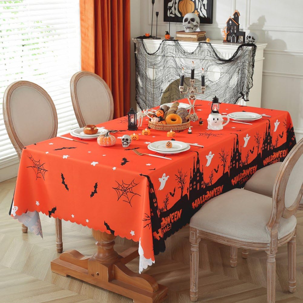 Nappe d'Halloween aux motifs de chauve-souris et araignée pour transformer votre table de salon