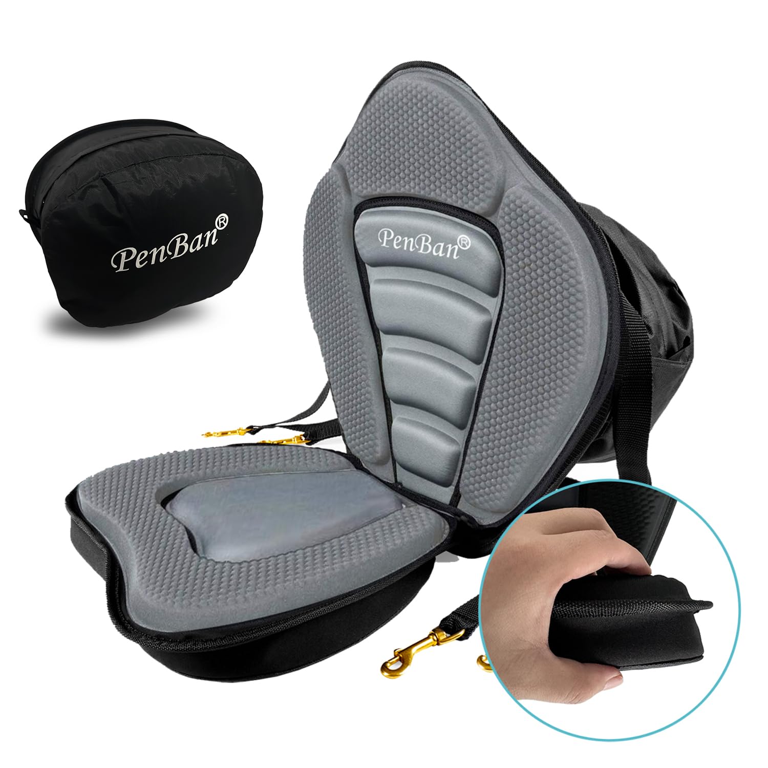 Universelles Deluxe-Kajak-Sitzkissen mit Aufbewahrungstasche, Bootssitz, SUP-Sitz, Kanusitz, 4 verstellbare Gurte für Kajakfahren, Kanu, Rafting, Angeln (【Dick】 1 Packung, Grau)